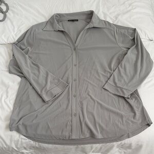 Adrianna Papell Soft Gray Button-Up Blouse